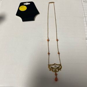 10K Gold Necklace Weighs 3.17 16 Inch Chain with Pendant Coral Accents